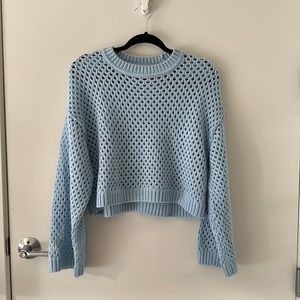 H&M Divided Pointelle Cropped Sweater in Blue